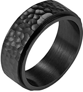 AMDXD Schmuck Gothic Ringe Herren Titanstahl, Spinner Ring Hämmern Muster Breit 8MM Fidget Ring, Schwarz Dekompressionsringe, Ringe Größe 70 (22.3)