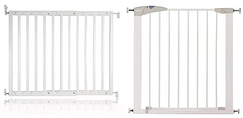 Safetots Chunky Wooden Screw Fit Stair Gate White 63.5cm-105.5cm & Munchkin Lindam Stair Gate, Sure Shut Axis Toddler & Baby Gate, 76-82cm, White