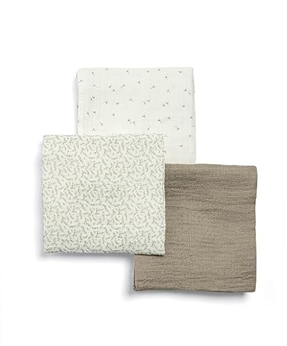 Mamas & Papas 3 Pack Large Cotton Muslin Squares, Welcome To The World, Seedling