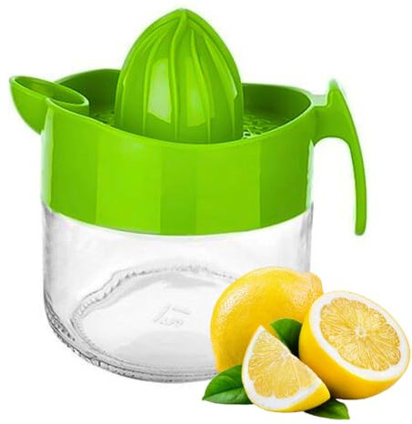 Zitronenpresse aus Glas, Orange, Grapefuit, manuelle Presse, kleine Zitruspresse, Extraktor manuelle Hand mit Griff und Ausgießer, BPA-frei und bleifrei, schweres, kristallklares Glas, 286 ml (grün)