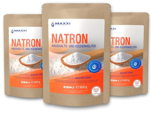 Maxxi Clean | 3x 900 g Natron Pulver| Backpulver für Küche, Haushalt und Körper | geschmacksneutrales & hochreines Hausmittel zum Reinigen und Backen | Natriumhydrogencarbonat in Lebensmittelqualität