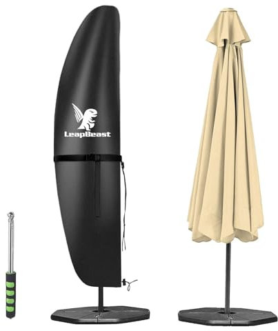 LeapBeast Housse Parasol Déporté,Housse Parasol,Housse de Protection pour Parasol,Contre Les intempéries,avec Fermeture Éclair pour Parasol de 2 à 4m pour Parasols Jardin Plage (Noir, 190-30-81-46cm)
