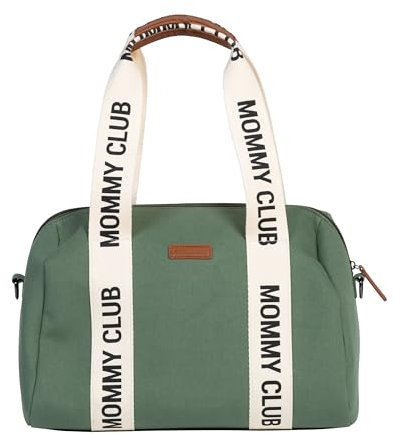 CHILDHOME, Baby Wickeltasche, Mommy Bag, Inklusive Wickelunterlage, Viele Fächer, Kinderwagenbefestigung, Schultergurt, Baumwolle, 22L, Mommy Club Signature, Grün