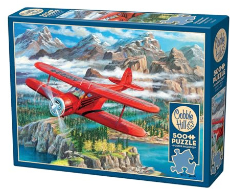 Cobble Hill 3845064 Roter Doppeldecker, 500 Teile Puzzle inkl. Puzzleposter für Erwachsene und Kinder ab 12 Jahren, Flugzeug, Beechcraft Staggerwing