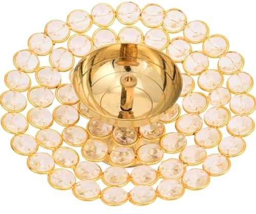 Messing-Kristall-Öllampe Diya für Diwali-Dekoration und Pooja, traditionelle indische Öllampe für Festivals, Heimdekoration, ideales Geschenk, 1 Stück (Größe 13 x 4 cm)