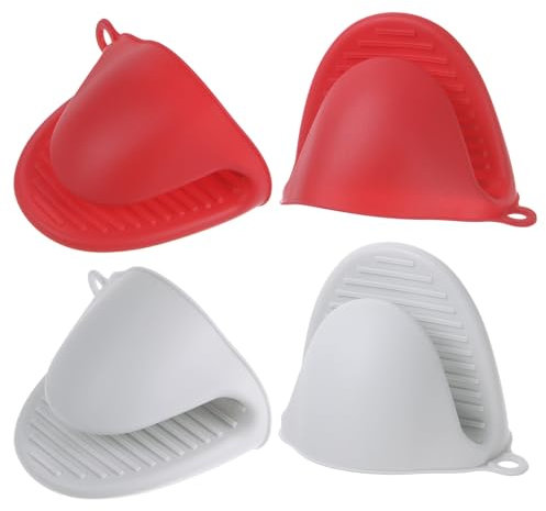 QUARKZMAN 2 Par Mini Silicona Horno Mitones 110x85x70mm Pequeños Calor Resistentes Goma Aire Freidora Guantes para Cocina y Hornear, Rojo Gris