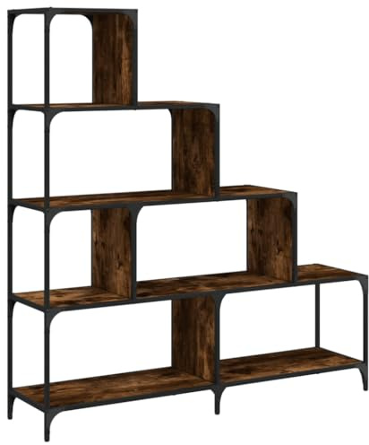 vidaXL Bücherregal, Treppenregal 4 Etagen, Standregal für Wohnzimmer Schlafzimmer Büro, Raumteiler Stufenregal Regal, Räuchereiche Holzwerkstoff
