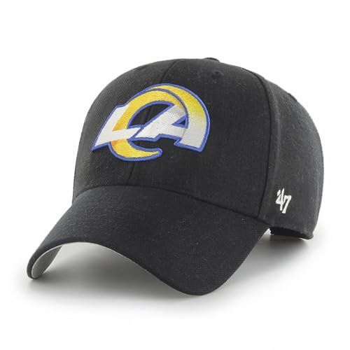 '47 NFL Los Angeles Rams MVP Unisex-Baseballkappe, Verstellbarer Klettverschluss, Einheitsgröße, Team Logo, Farbe Schwarz