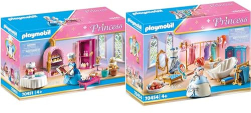 PLAYMOBIL Princess 70451 Schlosskonditorei mit Bäckerin und viel Zubehör, Ab 4 Jahren & Princess 70454 Ankleidezimmer mit Badewanne, Ab 4 Jahren