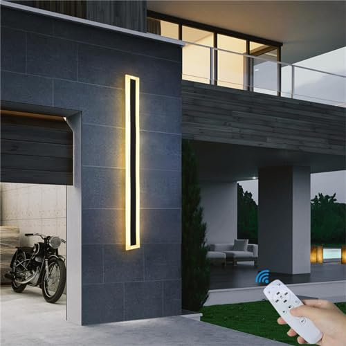 TZSMUM 3 Color Dimmbar Lange Wandleuchte mit Fernbedienung Aussen Wandlampe Villa Schwarze Innen Moderne Aussenleuchten LED Wasserdicht IP65 Aussenlampe Gärten Terrassenbeleuchtung (30CM,Dimmbar)