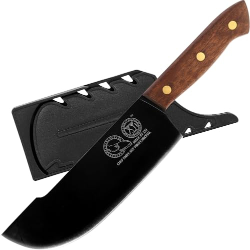 XYJ 8 Inch Slicing Knife With Sheath, Handmade Forged Kitchen Knife, Stainless Steel Blade, Full Tang, Meat Cleaver for Meat Cutting, Cooking Chefs Knife for Camping Outdoor BBQ for Women Men