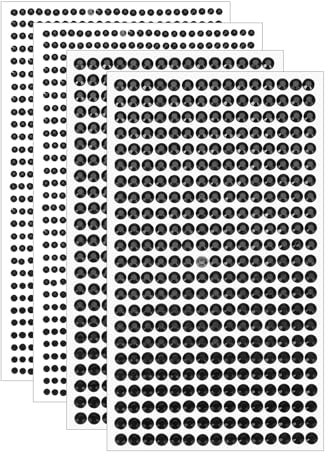 Sourcing Map 2190 Pcs 3mm/5mm Black Round Rhinestone Stickers, 4 Sheet Self-Adhesive, Crystal Crafts Jewelry Stickers for Nail, Makeup, Festival