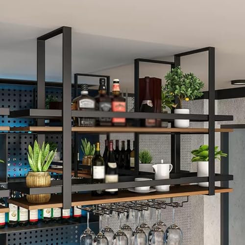 Bar moderno sospeso Portabottiglie da Soffitto, Metallo soffitto Bicchiere Vini Cremagliera, Cucine Appendi Scaffale per vino, porta bottiglie vino da parete, industria Mensola a Soffitto.(80cm)