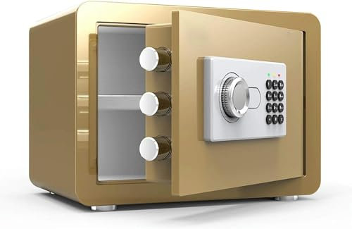 High Security Home Safe with Digital Pin Code Access and Laser Cut Door Lockdown Function Safe Box with Wall/Floor Mounting Bolts Gold Color