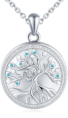Yumilok Chain Necklace for women Tree of Life Open Rund Photo Picture Locket Necklace blue Zirconia 925 Sterling Silver
