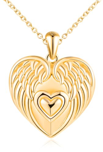 VIKILEE Ailes D’ange Collier Photo Femme Fille Argent 925: Cœur Pendentif Porte Photo Amulette Colliers - Personnalisé Médaillon Collier Bijoux Tendance - Amour Cadeau pour Maman Copine Femme
