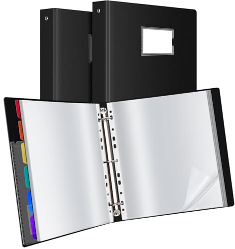 Uquelic Präsentationsbuch, Ringbücher mit 80 klarsichthüllen A4 glasklar (50 Mikron) und 6 bunten PP-Trennblättern, Ordner Organizer für Dokumente, Urkunden, Portfolio, Schwarz 2 Stück