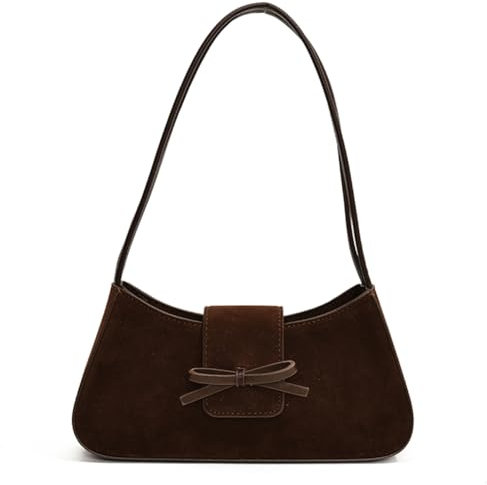 Handtasche Damen Klein Umhängetasche Shoulder Bag Hobo Bag Elegant Handbag for Women PU Leder Schultertasche Damen Kleine Handtaschen mit Bogen Y2k Tasche Teenager Mädchen (Wildlederimitat-Kaffee)
