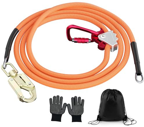 GJCrafts Stahlseil Kern Flip Line Kits, Stahlseil Lanyard mit Triple Lock Karabiner, verstellbare Lanyard Klettern für Baumkletterer, Baumpfleger, Fallschutz(16 * 3.6)