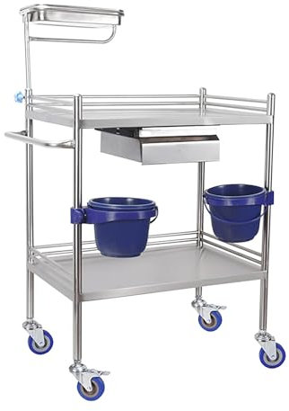 QUSYZD Edelstahl-Arbeitstischwagen mit Rädern, 2-lagiger Edelstahlwagen mit Einer Schublade, mobiler Klinik-Servierlaborwagen, für Laborkrankenhaus,