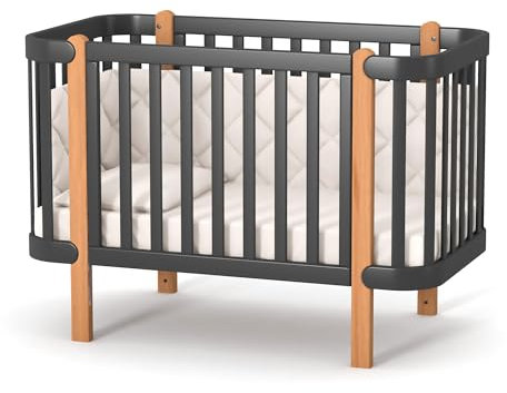 Veres Monaco Babybett/Gitterbett (120x60 cm) - Premium Luxus Kollektion, sicher & multifunktional (Anthrazit Natur)