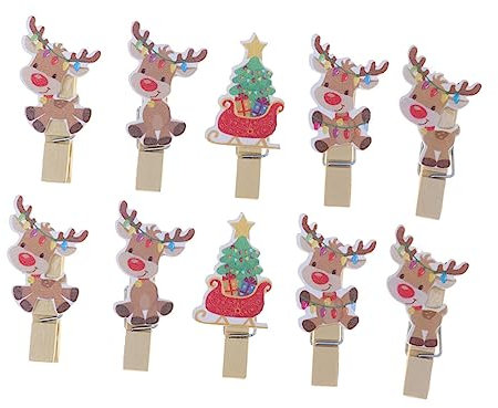 Homoyoyo 10stücke Holzklammern Weihnachts-elchform Fotohalter Cartoon Clips Für Fotowand DIY Dekoration Junge Mädchen Basteln Home Photo Folder Holzklammern