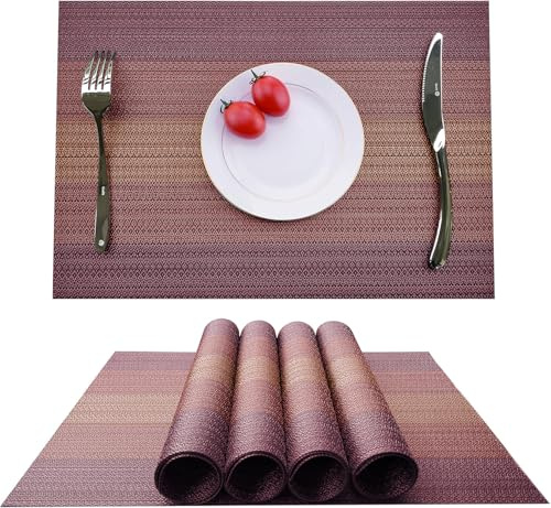 Tischset Stoff Weinrot 4er Set Platzset Bordeaux Rot Abwaschbar 30 x 45 cm Platzdeckchen Baumwolle Abgrifffeste Hitzebeständig rutschfest Tischmatten für Küche Zuhause Restaurant Speisetisch