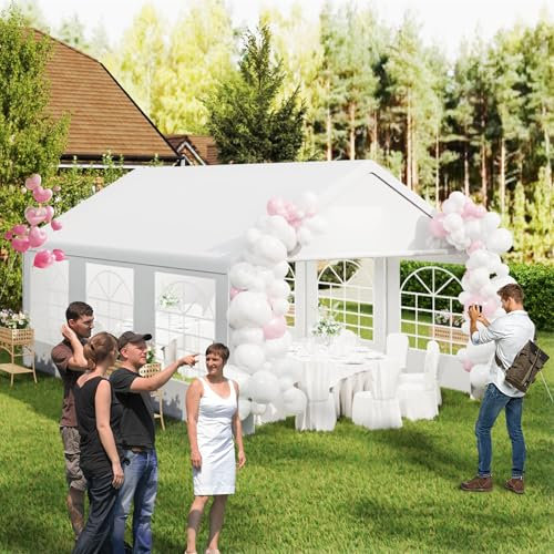 Aufun Hochwertiges Partyzelt 4x6 m, Pavillon mit 6 abnehmbaren Seitenteilen mit Fenstern, PE Plane Wasserdicht, inkl. Spannseile & Heringe, Partyzelt für Garten Party Festival Event Hochzeit - Weiß
