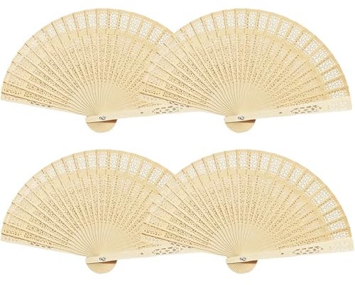 4 Pcs Handheld Fans with Sandalwood, 8 Inch Wooden Hand Fan, Bamboo Fan, Paper Fans Handheld for Weddings, Parties, and Home Decor, Elegant and Lightweight Design
