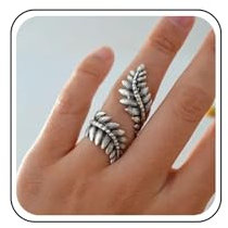 Yheakne Punk Hoja Envoltura Anillo De Plata Hoja Abierta Hojas Largas Rama De Olivo Anillos Ajustables Hojas Anillos De Joyería Para Las Mujeres
