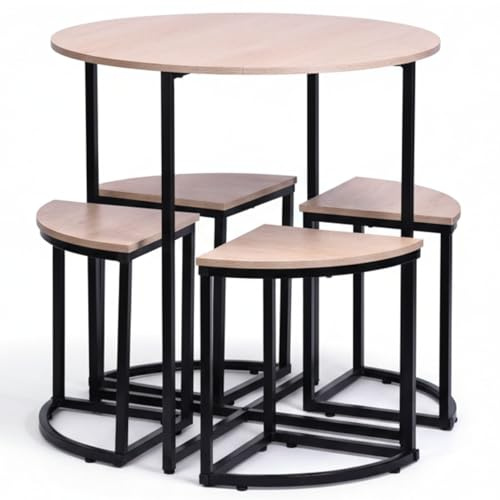 Noorsk Design Mesa Cocina con Sillas - Conjunto Mesa y Sillas Cocina - Mesa Redonda de 80 cm de diámetro - 4 Taburetes de Cocina.