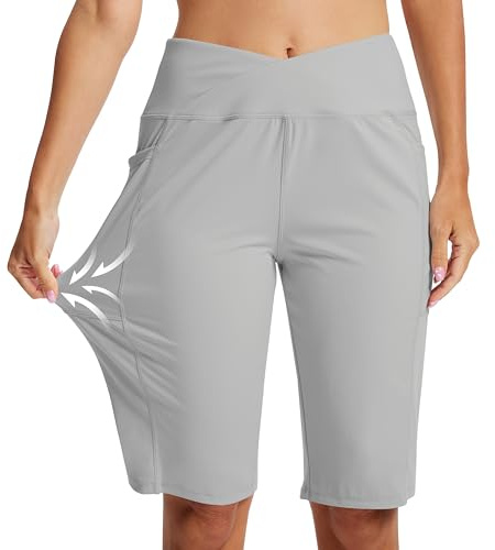 MoFiz Gym Shorts Womens Shorts Knee Length Leggings with Pockets for Summer | Ladies knee length shorts High Waisted Yoga Shorts for women UK Stretch Gym Shorts