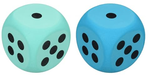 QUARKZMAN 2 Stück Schaumstoffwürfel 6cm/2.36 Zoll Eva Blau Grün | 6-Seitiger Würfel Stressball Drückbare Blöcke, Für Brettspiele Stressabbau Angstabbau