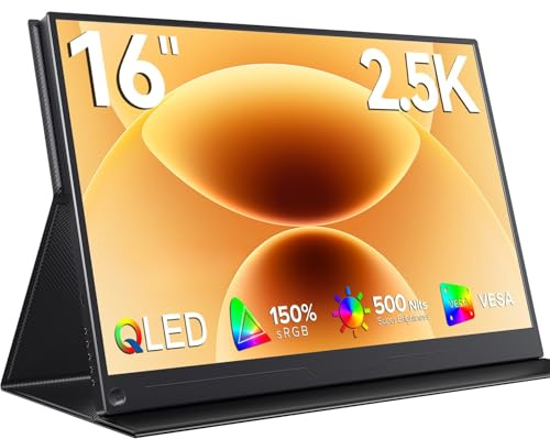 EVICIV 16 2.5K QLED Portable Monitor, 500 Nits for Laptop/PC/Game Console | Aluminium Backplate, 150% sRGB QHD, HDR FreeSync, USB-C/Mini HDMI, VESA & Smart Case, Eye Care, Plug & Play Second Display