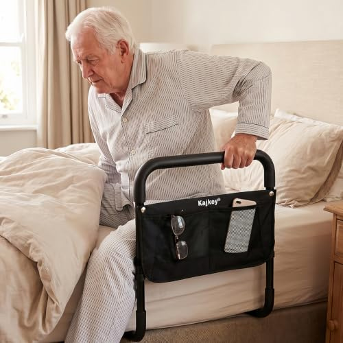 kajkey Barandilla Cama Adulto y Ancianos – Barrera Cama Adultos con Correa de Seguridad y Bolsillo – Barandillas de Cama para Adultos Anticaídas, Agarre Antideslizante para Postoperatorio y Embarazo
