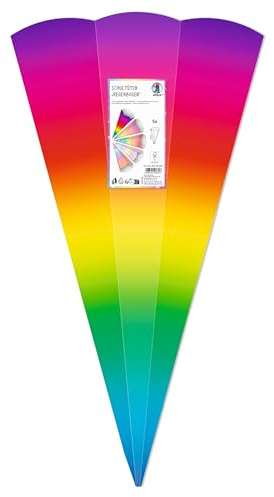 Ursus 992 00 99F - Schultüten Regenbogen, 5 Stück, Rohlinge aus farbig bedrucktem Karton 460 g/m², 6-eckig, Höhe ca. 68 cm, Durchmesser ca. 20 cm, zum Selbstbasteln, für die Einschulung