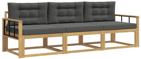 vidaXL Outdoor-Sofagarnitur 3 pcs Weiß und Anthrazit Polyester, Akazienholz Sofa Set für draußen, modernes Loungemöbel, Flexibler Gartenplatz, wetterfeste Einrichtung
