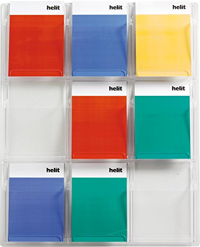helit H6259302 - Wanddisplay „the clearly“ 9 Taschen, DIN A4 hoch, glasklar | Glasklarer Prospekthalter Wand, 94,5 x 77 x 5,2 cm