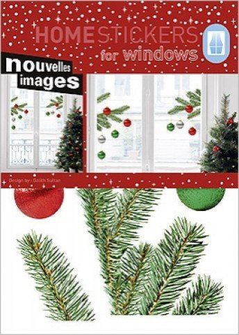 Weihnachten - Tannenzweige Und Christbaum-Kugeln Aufkleber Poster-Sticker Für Fenster (36 x 24cm)