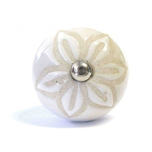 Cream & Beige Patterned Ceramic Drawer Door Cupboard knobs Door Handles (Flower P8)