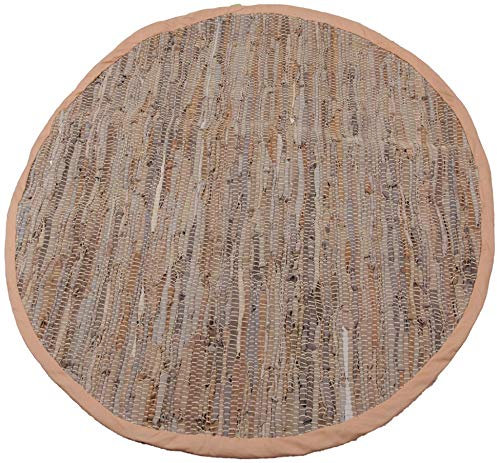 Flickenteppich Rund 150 cm aus handgewebter Baumwolle in Leder Beige - viele Variationen