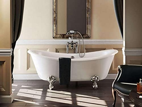 Casa Padrino Jugendstil Badewanne freistehend 1640mm BBat Weiß - Freistehende Retro Antik Badewanne, Badewannen Füsse:Luxury Classic Silber