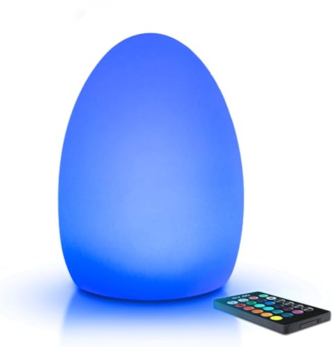 Mr.Go 9 Rechargeable LED Night Light Dimmable Table Lamp Egg Mood Light, 16 Lighting Colours, 8 Level Dimming, Remote Control, Colour Changing RGB Ambient Lamp for Home Decoration