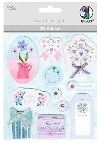 Ursus 56420008 - 3D Sticker Everyday, bestehend aus mehreren Ebenen, aus verschiedenen hochwertigen Materialien, selbstklebend, ideal zum Verzieren von Grußkarten und Geschenken, Motiv 08