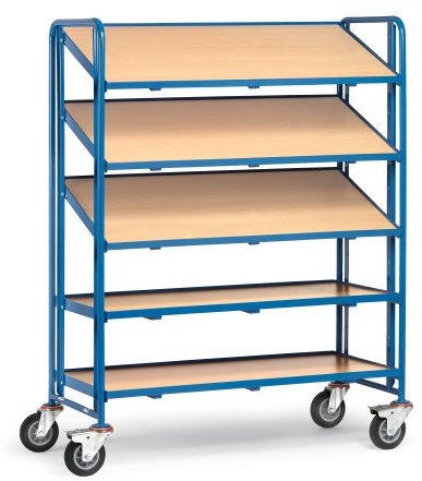 Fetra Transportgeräte mtecb1284 Wagen mit Holztablett XL für Boxen mit Maulwurf, 1370 mm Länge x 670 mm breite x 1725 mm Höhe, Blau