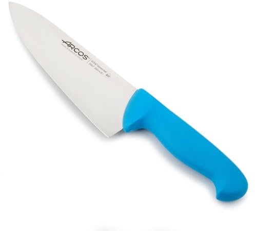 Arcos Couteau de Chef en Acier Inoxydable Nitrum 200 mm – Couteau de Cuisine Polyvalent Professionnel avec Poignée Ergonomique en Polypropylène – Série 2900, Couleur Bleue