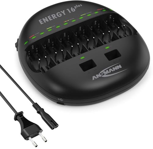 ANSMANN Powerline 4 Chargeur de batterie pour accus AA/AAA/C/D NiMH & piles rondes Li-Ion 18650/26650 Chargeur de batterie avec 4 programmes de charge, y compris 8x accus NiMH AA2850