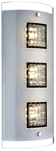 GLOBO LED Wandlampe Wohnzimmerleuchte Kristalle Flurlampe Wandleuchte chrom, 3x 5W 3x 251lm warmweiß, BxH 18x40 cm, 48242-3