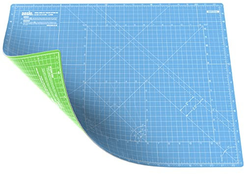 ANSIO Craft Cutting Mat Self Healing A2 Double Sided 5 Layers - Quilting, Sewing, Scrapbooking, Fabric & Papercraft - Imperial/Metric 22.5 Inch x 17 Inch / 59cm x 44cm - ky Blue/Lime Green