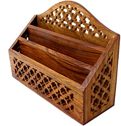 Letter Rack Vintage Desk Wooden Hand Carved Holder Design Barroon Jali